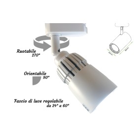 Faro Lampada Led A Binario 10W Bianco Neutro Carcassa Bianca Angolo Luce Regolabile Da 24 a 60 Gradi