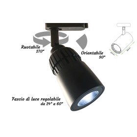 Faro Lampada Led A Binario 10W Bianco Neutro Angolo Luce Regolabile Da 24 a 60 Gradi Corpo Carcassa Nero