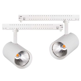 2 Kit Faro Led Da Binario Trifase 30W 4000LM Carcassa Bianca 3000K Con Alimentatore Scomparsa CRI 90 UGR 19