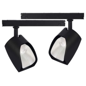 2 Kit Faro Led Da Binario Asimmetrico Trifase 30W 4000LM Carcassa Nera 3000K Con Alimentatore Scomparsa CRI 90 UGR 19