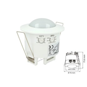 Sensore di Movimento a Infrarossi e Crepuscolare Montaggio Da Incasso Colore Bianco 360 Gradi IP20 SKU-5090