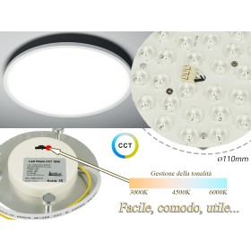 Led Plate CCT 10W 220V Rotondo Diametro 110mm Bianco Caldo Neutro Freddo 3 In 1 Piastra Led Con Calamite Per Modificare Plafoniera