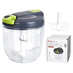Tritatutto Manuale 2 in1 900ml per Alimenti con Lame e Miscelatore, Trita Verdura con la base Antiscivolo e Chiusura Sicuro 12.6x14cm