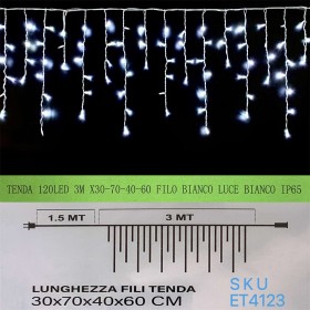 Tenda Luminosa Da Esterno IP65 3MT Con 120 Luci Led Bianco Freddo Effetto Cascata Con Connettore Prolungabile