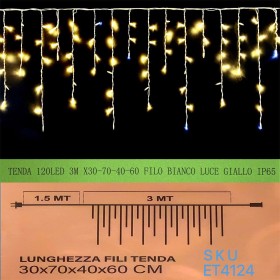 Tenda Luminosa Da Esterno IP65 3MT Con 120 Luci Led Bianco Caldo Giallo Effetto Cascata Con Connettore Prolungabile