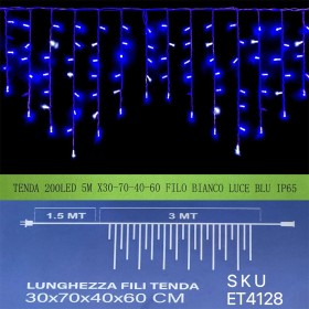 Tenda Luminosa Da Esterno IP65 5MT Con 200 Luci Led Blu Effetto Cascata Con Connettore Prolungabile