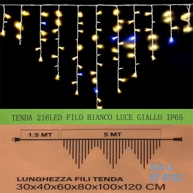Tenda Luminosa Da Esterno IP65 5MT Con 216 Luci Led Bianco Caldo Giallo Effetto Cascata Con Connettore Prolungabile