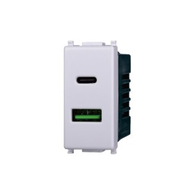 ETTROIT Modulo Presa Caricatore USB 2 Porte 3,1A USB-A + USB Type C Colore BIANCO Compatibile Con Vimar Plana
