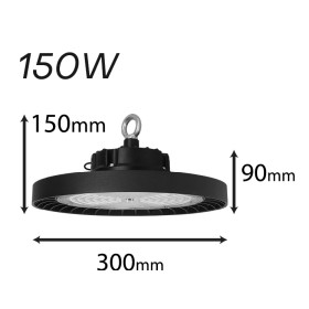 Faro Led Industriale UFO 150W 160lm/W 24000 LM Neutro 4000K IP65 90 Gradi Disco Rotondo Per Capannoni