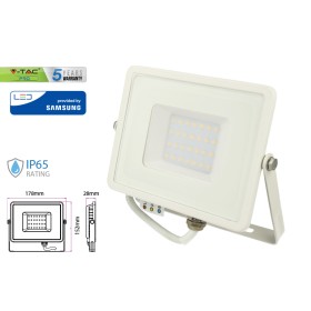 Faro Led Flood Light 30W IP65 Bianco Caldo Super Slim Carcassa Bianca Chip Samsung Garanzia 5 Anni SKU-403