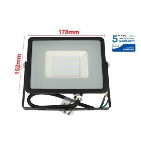 Faro Led Flood Light 30W IP65 Bianco Naturale Super Slim Carcassa Nera Smd Samsung Garanzia 5 Anni SKU-401
