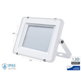 Faro Led Flood Slim Alta Luminosita 120lm/W 100W 12000lm Freddo 6400K Carcassa Bianca IP65 Chip Samsung SKU-21769
