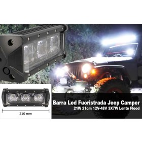 Barra Led Fuoristrada Work Light Bar 21W 21cm 12V-48V 3X7W Lente Flood