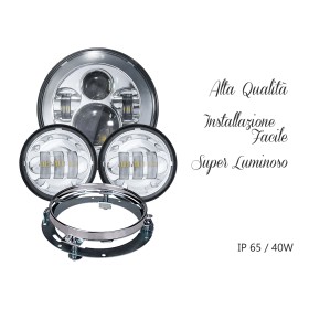 Faro Led 7 Pollici 40W Headlight Proiettore + 2 Luci Led 4,5 Pollici 30W Fendinebbia Compreso Staffa di Fissaggio Per Moto Harley Davidson