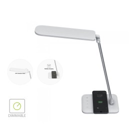 Lampada Led Da Tavola 16W Con Caricatore Wireless QI Per Smartphone Dimmerabile CCT Cambia Colore 3 In 1 Corpo Bianco SKU-8519
