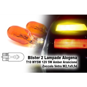Blister 2 Lampade Alogena T10 WY5W 12V 5W Amber Arancione Zoccolo Vetro W2,1x9,5d