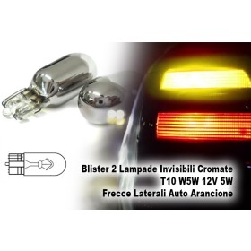 Blister 2 Lampade Invisibili Cromate T10 W5W 12V 5W Frecce Laterali Auto Arancione
