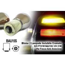 Blister 2 Lampade Invisibile Cromato S25 PY21W BAU15S 12V 21W Per Frecce Auto Arancione
