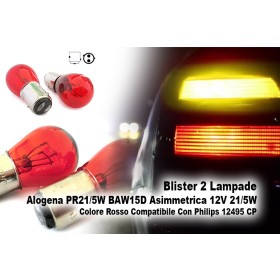 Blister 2 Lampade Alogena PR21/5W BAW15D Asimmetrica 12V 21/5W Colore Rosso Compatibile Con Philips 12495 CP