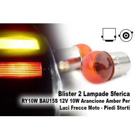 Blister 2 Lampade Sferica RY10W BAU15S 12V 10W Arancione Amber Per Luci Frecce Moto Piedi Storti