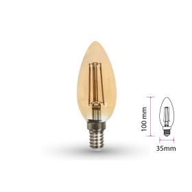 Lampada Filo Led a Filamento E14 C35 4W=35W Bianco Caldo 2200K Amber Candela A Goccia Oliva SKU-7113