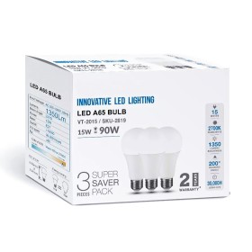 3 PZ Lampada Led E27 A65 15W Bianco Freddo 6400K Bulbo Sfera 1350 Lumen SKU-2818
