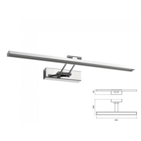 Applique Lampada Led Da Parete Moderna 8W Cromato Lunghezza 455mm 4000K Con Braccio Per Specchio Bagno e Quadri SKU-213900