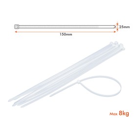 100 Fascette Cablaggio Stringicavo 2.5X150mm Colore Bianco Per Legare Fili Cavi SKU-11161