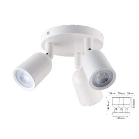 Plafoniera Portafaretto GU10 Testa Tripla Rotondo Orientabile Montaggio a Plafone Colore Bianco SKU-7982