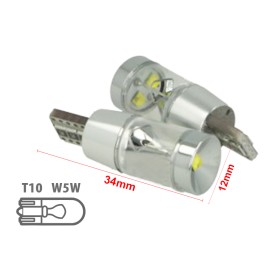 Lampada Led T10 W5W 12V 9W Canbus Pro 3 Cree XBD Da 3W Con Cono Riflettore Bianco No Errore