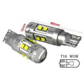 Lampada Led T15 W16W T10 W5W 12V 50W 10 Smd Cree Con Lente No Polarita Bianco Super Luminoso