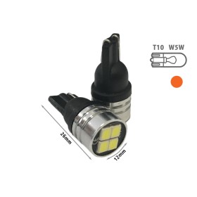 24V Lampada Led T10 W5W Colore Arancione Con 4 Smd 2835 Frontale No Polarita Per Frecce Durata Garantita