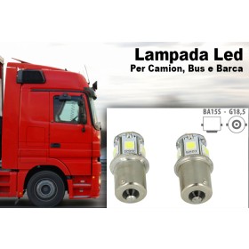 24V Lampada Led Canbus BA15S G18,5 R5W Colore Rosso Piedi Dritti 8 Smd 5050 Per Camion Bus Barca