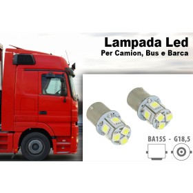 24V Lampada Led Canbus BA15S G18,5 R5W Colore Verde Piedi Dritti 8 Smd 5050 Per Camion Bus Barca
