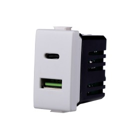 ETTROIT Modulo Presa Caricatore USB 2 Porte 3,1A USB-A + USB Type C Bianco Compatibile Con Bticino Matix