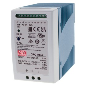 MeanWell DRC-100A Alimentatore AC/DC 100W montaggio Su Guida DIN con Funzione di Carica Batteria (UPS) Output 12Vdc at 4,5A