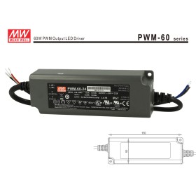 Alimentatore Led Meanwell PWM-60-24 Dimmerabile 60W 24V IP67 Dimming 3 in 1 0-10V 10V PWM Resistance