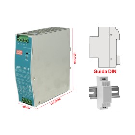 MeanWell EDR-150-24 Trasformatore Rotaia Industriale 24V 156W 6,5A Barra Guida DIN Rail Power Supply Universale