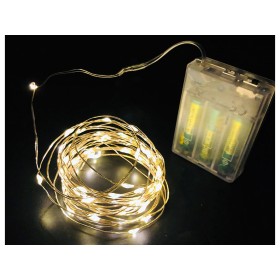 Stringa Led A Batteria Filo Rame Con 100 Luci Bianco Caldo Giallo 10 Metri IP67 4,5V Decorazione Natale
