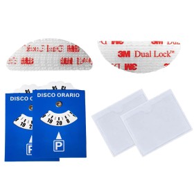 2 Adesivi Telepass + 2 Disco Orario In Plastica + 2 Portabollo Auto Parabrezza