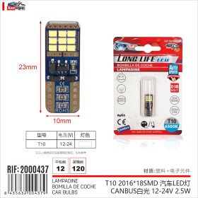 4 Pezzi Lampada Led T10 W5W 18 SMD 2016 12V 24V 2.5W 300lm Bianco Freddo 6500K Adatto per Auto e Camion H 23mm