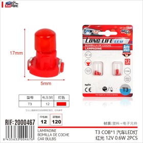 8 Pezzi Lampada Led T3 1 COB 12V 0.6W 40lm Luce Rossa 17mm Luci Cruscotti e Strumentazioni