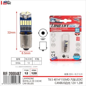 4 Pezzi Lampada Led BA9S T4W 15 SMD 4014 12V 180lm 1.2W Bianco 6500K Attacco Dritto 32mm