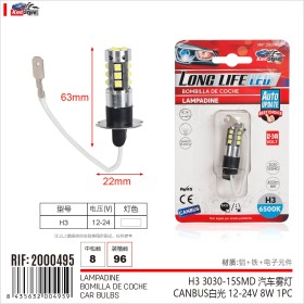 2 Pezzi Lampada Led H3 PK22s 12V 24V 15 SMD 3030 400lm 8W Bianco Freddo 6500K per Fendinebbia 63mm