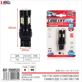 2Pcs LED T20 7443 W21/5W Canbus Lampada per Auto Camion 12V 24V 21 SMD 3030 5W/1.5W 300lm Doppio Filamento 65mm Bianco