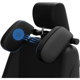Poggiatesta Per Auto Laterale in Pelle PU Nero Protezione Collo Barra Fissaggio Regolabile Per Bambini Adulti