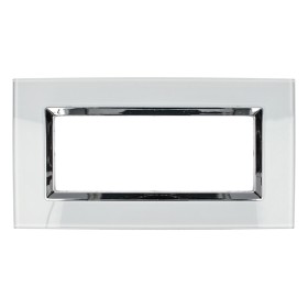 SANDASDON Placca Elegance In Vetro Cristallo Plexiglass Lucido 6M Bianco Compatibile Con Bticino Matix