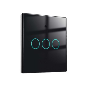 Interruttore Wifi Da Parete 86X86 Pannello Touch 3 Tasti Colore Nero WiFi + RF 433 Compatibile con Amazon Alexa e Google Home