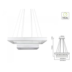 Lampada Led A Sospensione Rettangolare Colore Bianco Doppio Anello 600X300mm 400X200mm 3000K 100W Dimmerabile Triac Dimmer SKU-3986