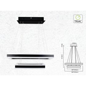 Lampada Led A Sospensione Rettangolare Colore Nero Doppio Anello 600X300mm 400X200mm 3000K 100W Dimmerabile Triac Dimmer SKU-3987